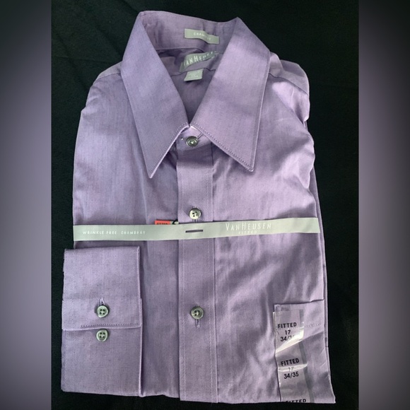 Van Heusen Men’s Fitted Chambray Periwinkle 17in 34/35 Dress Shirt,NWT - Picture 1 of 2